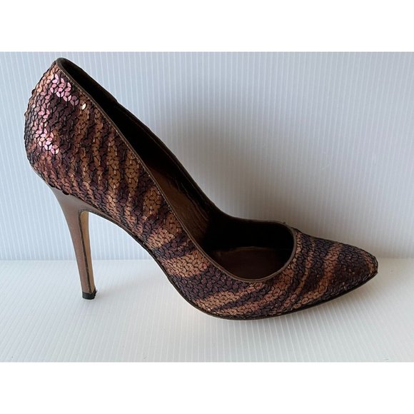 Manolo Blahnik Purple & Bronze Sequin Animal Stripe Heels, Size 39 (IT) 9 (US) - Picture 11 of 11